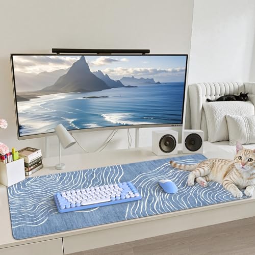 iCasso Desk Cover Mat, Extended Long Mouse Pad for Laptop,Blue - color: Wave-Blue