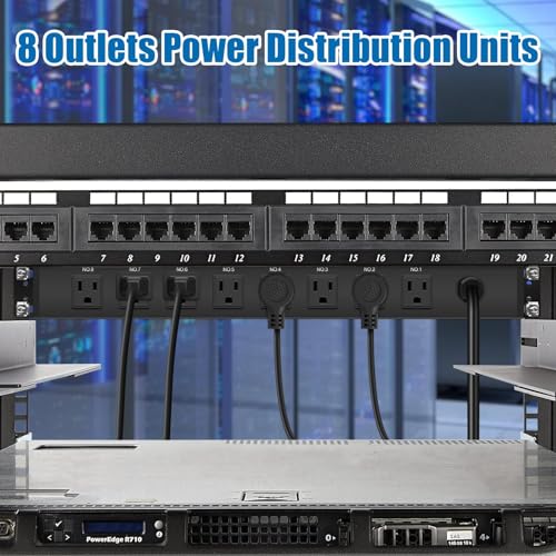 HHSOET 8 Outlet PDU Power Strip, 1U Rack Surge Protection, 6FT, Black, 1 | Metal Mountable Outlet with Independent Switch, for Network Server Audio Equipment Racks, 1200J - size: 6ft