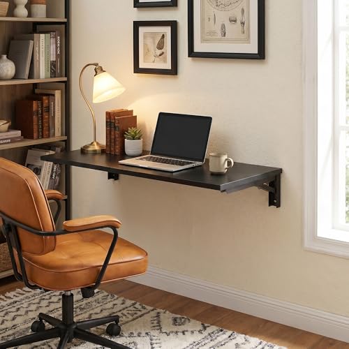 Need 36x20IN Wall Mounted Folding Table for Office Laundry Black - color: Black Color Desktop & Black Shelf Brackets, size: L36" * W20"