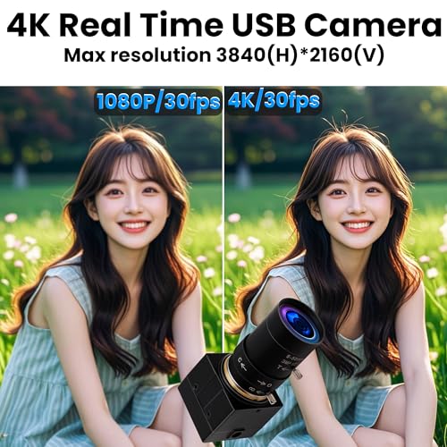 4K USB Camera, Ultra HD 2160P Webcam | 5-50mm 10X Optical Zoom Lens, Plug and Play for Video Conference, Compatible with Windows/macOS/Linux/Raspberry Pi - size: 5-50mm Varifocal Lens