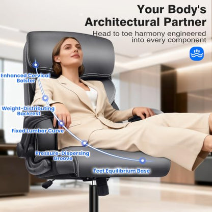 AreShark Leather Office Chair - Executive High Back Ergonomic Desk Chairs | Breathable Computer Chair with Lumbar Support & Rock Function, Rolling Swivel Seat for Working, Studying, Gaming & Relaxing - color: Grey