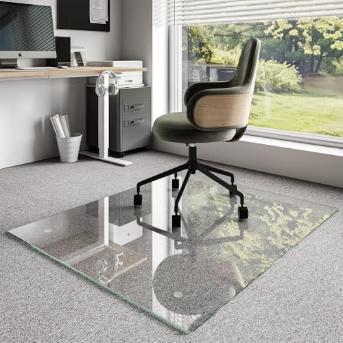 Koonmi Glass Chair Mat for Carpet, 40"x48" Thick Office Chair Mat | Tempered Glass Chair Mats with Round and Polished Edges, Smooth Rolling for Carpet Floor Protection, Scratch-Resistant - color: Transparent, size: 40"x48"