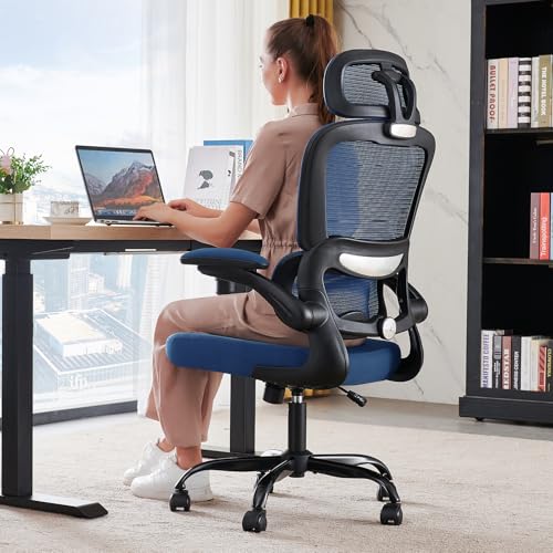 TRALT Office Chair Ergonomic Desk Chair - Gaming Chair with Lumbar Support | 330 LBS Home Office Desk Chairs with Headrest, Reading Chair with Flip-up Armrests, Comfortable Computer Chairs (1, Blue) - color: Dark Blue