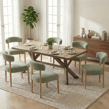 VKNOW Wooden Dining Chairs Set of 6 with Rubberwood Legs, Curved Backrest - color: Green, size: Set of 6