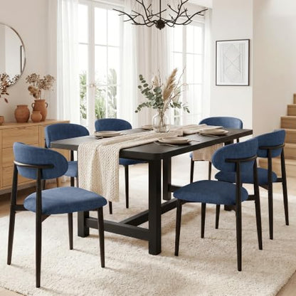 UVV Dining Chairs Set of 6, Metal Kitchen Chairs with Modern Fabric Upholstered for Dining Room, Navy Blue - color: Navy-black, size: Set of 6