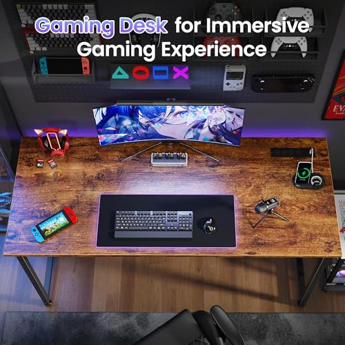 PRAISUN 55 X 20 Inch Computer Desk, Power Outlets, USB-C, Rustic Brown - color: Rustic Brown, size: 55inch