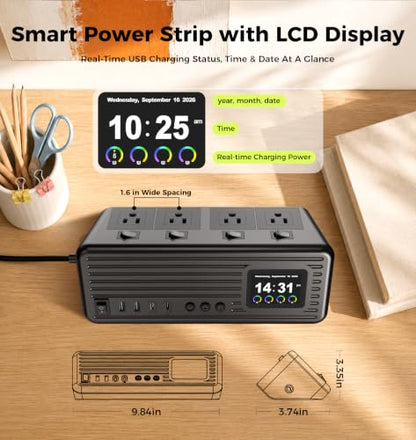 Smart Surge Strip w/Control Switches 4AC 4USB A+C 5FT Cord Black