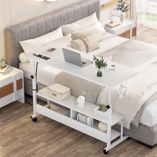 Armocity 47" Rolling Standing Desk with Charging Station for Couch Bed - color: White, size: 47''
