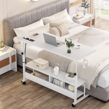 Armocity 47" Rolling Standing Desk with Charging Station for Couch Bed - color: White, size: 47''