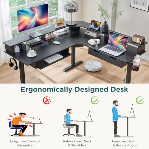 RedLemon 60 Inches L Shaped Electric Standing Desk, Carbon Fiber Black - color: Carbon Fiber Black, size: 60"X60"