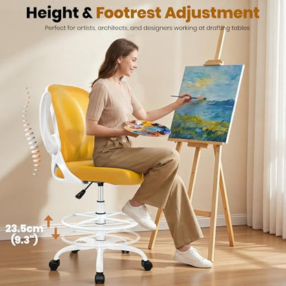 Drafting Chair Tall Office Chair with Flip-up Armrests Executive Ergonomic Computer Standing Desk Chair with Lumbar Support and Adjustable Footrest Ring (Mustard) - color: Mustard, size: 934-Z