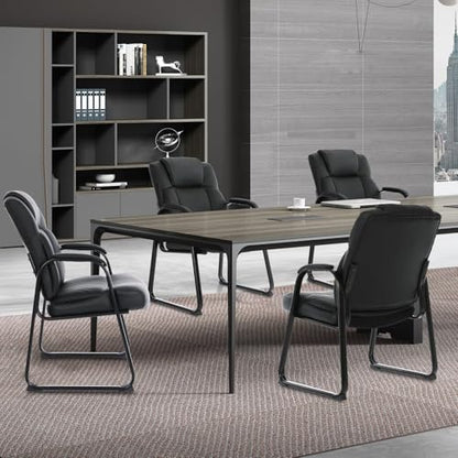 CLATINA Big and Tall Office Chair Set of 6 500lbs Leather Reception Chair with Bonded Padded Armrest Wide Seat Sled Base Desk Chair No Wheels for Reception Conference Waiting Room Side Office, Black - color: Black Sled Base, size: 6 Pack