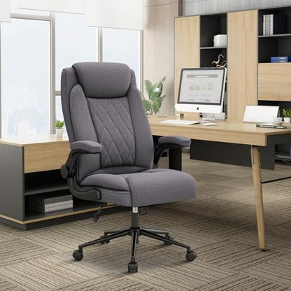 ralex-chair 2 Pack Big and Tall Office Chair -500 lb Heavy Duty Office Chair for Big Man, Fabric High Back Executive Office Desk Chair with 120° Tilt Rock,Computer Desk Chair with flip up arm - Grey - color: Grey, size: set of 2