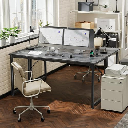 PRAISUN 63 X 24 Inch Computer Desk, Power Outlets, USB-C, Grey - color: Grey, size: 63inch