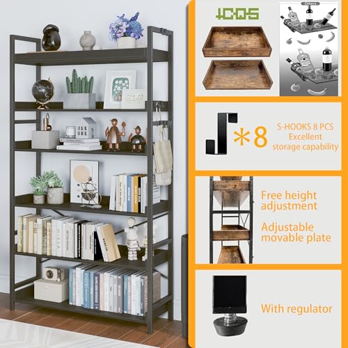 HCHQHS Bookshelf, Adjustable Industrial Bookcase, Vertical Tall Book Shelf, Wood and Black Metal Open Bookshelves for Home Office, Living Room, Bedroom (Black, 6-Tier (31" W x 70" H)) - color: Black, size: 6-Tier (31"W x 70"H)