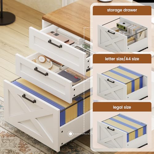 SEDETA 67" Farmhouse L Shaped Desk with Hutch, White+Brown - color: White and Brown, size: L Shaped Desk with Hutch (67")