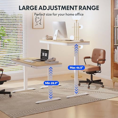 FLEXISPOT Comhar 48" Electric Standing Desk with Drawers, USB Charging Ports, Quick Assembly, Height Adjustable Sit Stand Desk with Child Lock for Natural Home Office, Bamboo Finish Top/White Legs - size: 48"Bamboo Texture/White