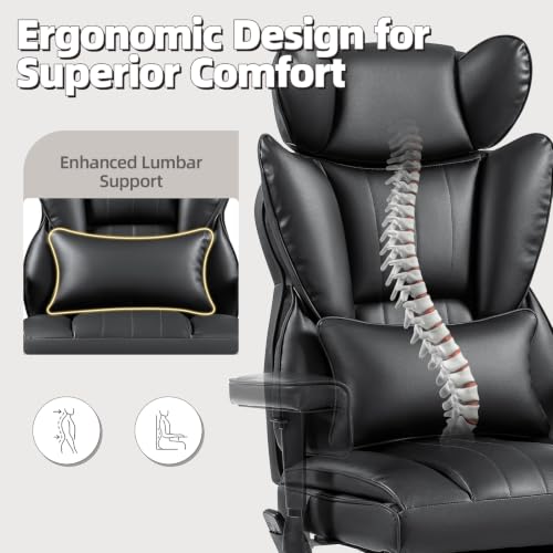 6 Points Massage Heated Home Office Chair with Foot Rest, Black - color: Black