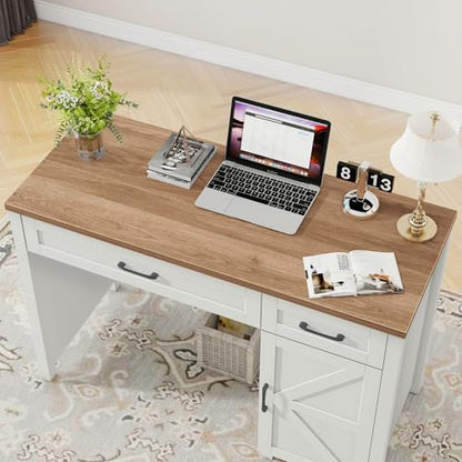 Vabches Farmhouse 47" Executive Desk with Drawers, Unique White - color: Unique White, size: 47"W