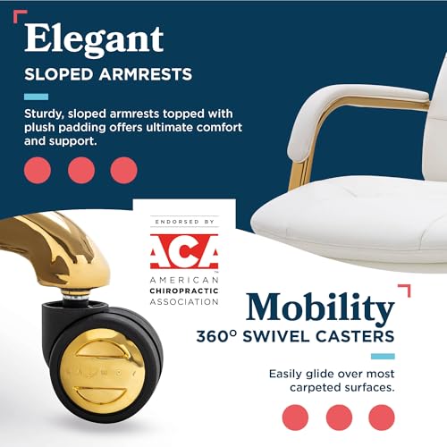 La-Z-Boy Sonata Ergonomic Bonded Leather Swivel Executive Chair, White and Gold (CCHR10014A) - color: Beige