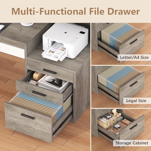 YOMILUVE 65" Computer Desk with 3 Drawers & Printer Shelf for Home Office - color: Grey