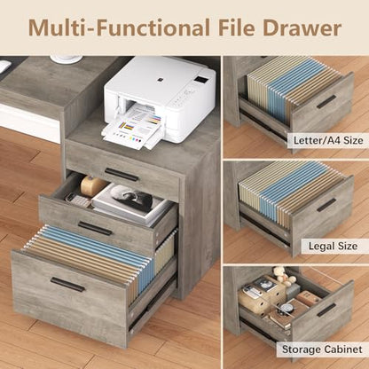 YOMILUVE 65" Computer Desk with 3 Drawers & Printer Shelf for Home Office - color: Grey