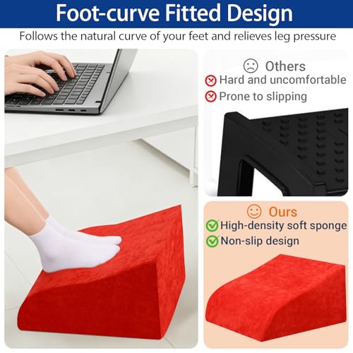 Foot Rest for Under Desk at Work, Ergonomic Under Desk Footrest with Washable Cover for Office, Home & Gaming Leg Elevation Pillow Red - color: G-red