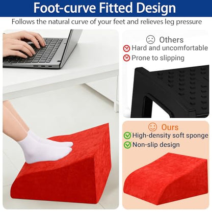 Foot Rest for Under Desk at Work, Ergonomic Under Desk Footrest with Washable Cover for Office, Home & Gaming Leg Elevation Pillow Red - color: G-red