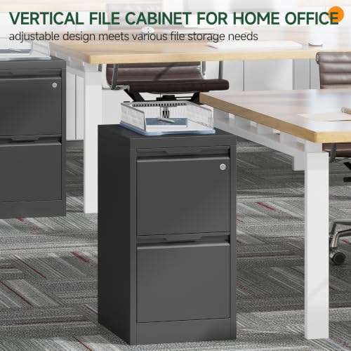 2 Drawer File Cabinet with Lock, Metal Vertical Small File Cabinet - color: Black, size: 2 Drawer - Vertical