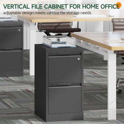 2 Drawer File Cabinet with Lock, Metal Vertical Small File Cabinet - color: Black, size: 2 Drawer - Vertical