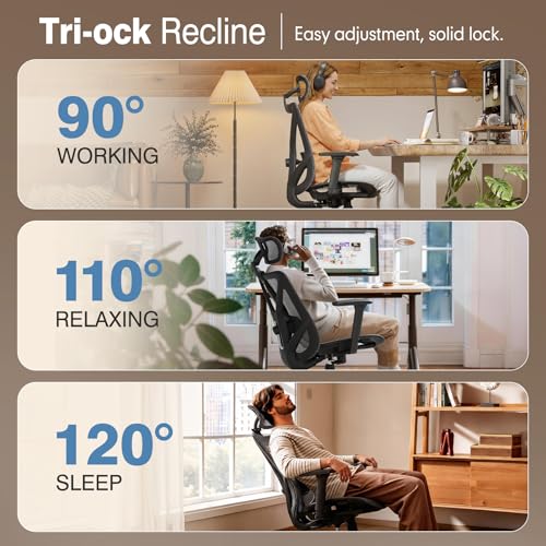 ELABEST T23 Ergonomic Mesh Office Chair, High Back Computer Desk Chair, Breathable AirMesh with Dual-Move Lumbar Support, 3D Armrests & Headrest, Tilt Lock,Big and Tall for Home Office(Graphite) - color: Graphite