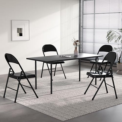 VECELO Metal Folding Chairs 4 Pack, Double Hinged Steel Frame Easy Foldable&Stackable for Office Kitchen Dinning Wedding Patio and Garden - color: Black