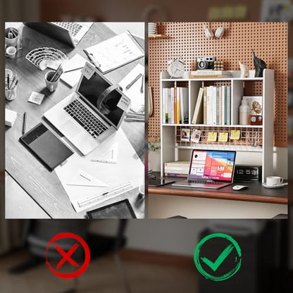 Desktop Bookshelf,Desk Hutch with 3 Shelves for Computer,White - color: White