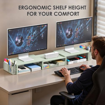 OPNICE Desk Organizers and Accessories, Dual Monitor Stand Riser - color: Matte Green