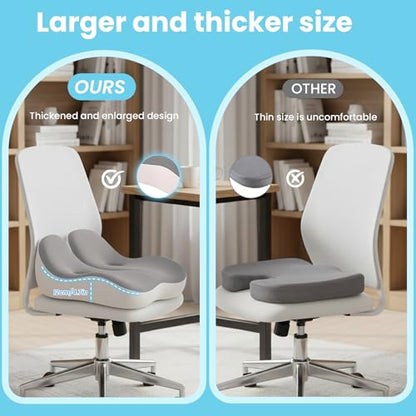 Seat Cushion, Memory Foam for Sit Bone and Back Pain Relief - color: Gray