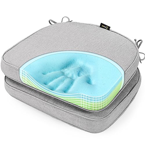 SUNROX Gel Memory Foam Chair Cushions, FadeShield Water-, Stain-Resistant Durable Reversible Seat Cushion Pads with Ties for Indoor/Outdoor Kitchen Dining Office 17"x16" Set of 2, Heather Grey - color: Heather Grey, size: 17x16 Inch (Pack of 2)