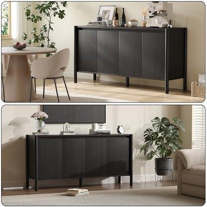 59 Inch Black Buffet Cabinet, Mid Century Wood Sideboard Storage - color: Black