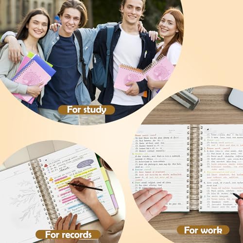 QIYVLOS Hardcover Spiral Notebook, B5 Journal with Removable Dividers Tabs, 5 Subject Notebook College Ruled, 320 Pages 8"x10" Leather Notebooks for Work School Study, Lined Journal for Women, Pink - color: B5/Pink