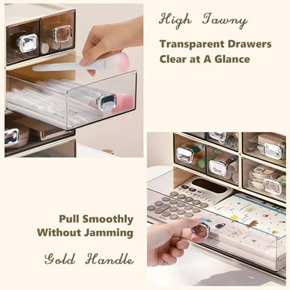 Desktop Storage Drawers, Plastic Countertop Printer Paper Organizer - color: 2 Large Drawers, Cream