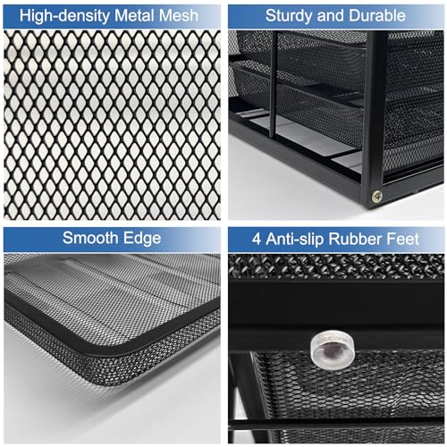 Natwind Mesh Desk Organizer with 4 Tier Sliding Drawers,Black | Paper Sorter, Multi-Functional Home Office Supplies Storage Tray for Letters, Documents,Mail, Files, Arts & Crafts Supplies - size: 4 drawers