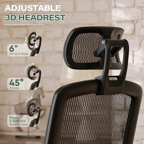 GABRYLLY Ergonomic Office Chair with Footrest, High Back Home Desk Chair - 3D Headrest, Flip-Up Arms, 135° Tilt and Wide Cushion, Heavy Duty Mesh Chairs for Task Computer Gaming, GYB01-FT - color: Obsidian Black