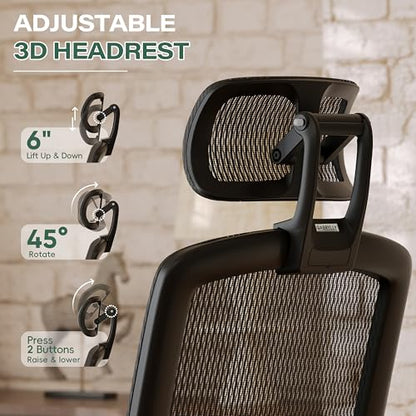 GABRYLLY Ergonomic Office Chair with Footrest, High Back Home Desk Chair - 3D Headrest, Flip-Up Arms, 135° Tilt and Wide Cushion, Heavy Duty Mesh Chairs for Task Computer Gaming, GYB01-FT - color: Obsidian Black