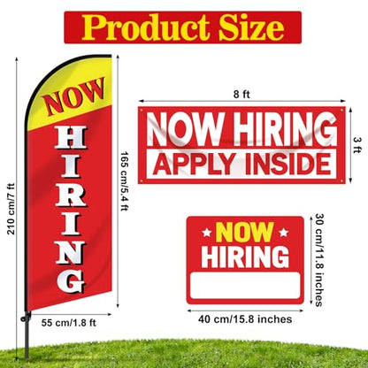 4 Pcs Feather Flag Set Include 2 Now Hiring Sign with Stake 7 ft