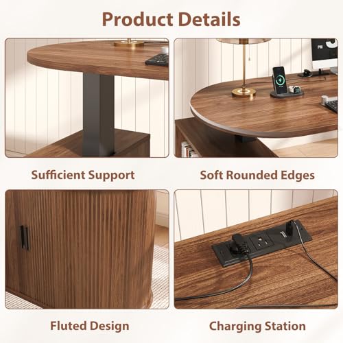 HSH Standing Office Desk with Storage, 60" Electric Standing Desk, Walnut | L Shaped Standing Computer Desks with Open Shelf, Executive Desk Height Adjustable Power Outlet, Stand Up Desk for Home