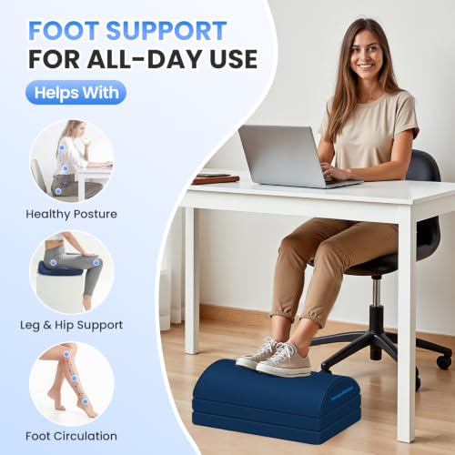 TranquilRelax Foot Rest Under Desk, 3-Height Adjustable Foot Stool, Blue - color: Blue, size: X-Large