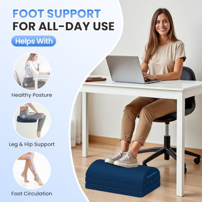 TranquilRelax Foot Rest Under Desk, 3-Height Adjustable Foot Stool, Blue - color: Blue, size: X-Large