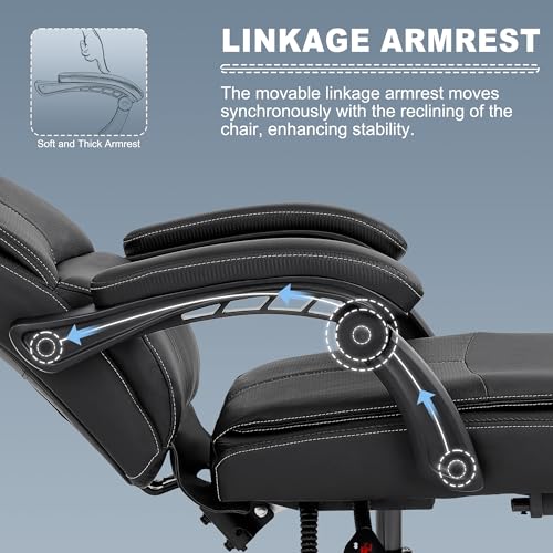 Misolant Big and Tall Office Chair with Footrest, High Back Desk Chair with Linkage Armrest, 90-155° Recline Executive Computer Chairs with Adjustable Height for Home - color: Black
