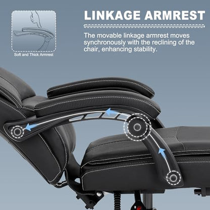 Misolant Big and Tall Office Chair with Footrest, High Back Desk Chair with Linkage Armrest, 90-155° Recline Executive Computer Chairs with Adjustable Height for Home - color: Black