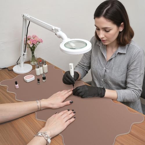 iCasso Leather Desk Pad,Extra Large Mouse Pad for Laptop,Waterproof PU Nail Table Mat,Cute Scalloped Keyboard Mats for Women Girl,Non-Slip Desk Cover Mat for Office Home School - color: Reddish Brown
