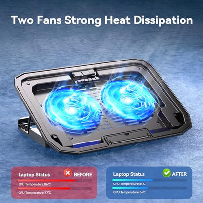 KYOLLY Ultra Slim Laptop Cooling Pad with 2 Quiet Big Fans, 5 Height Adjustable Ergonomic Stand, Portable Cooler for 10-15.6 Inch Laptops, Speed Control and 2 USB Ports
